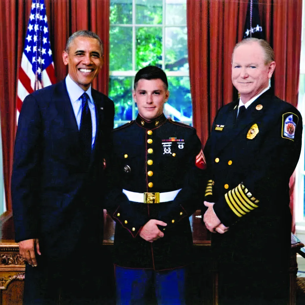 President Obama, Trevor Reed, and his father Joey Reed in the Oval Office.