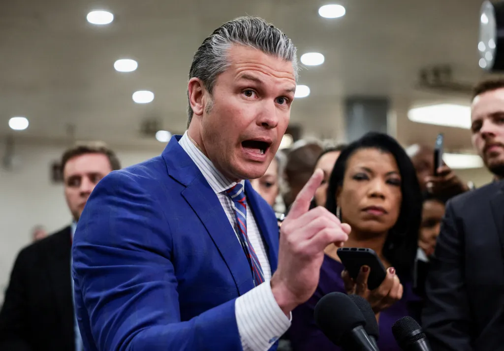US Secretary of War Pete Hegseth speaks to reporters on Capitol Hill on Jan. 7, 2026.