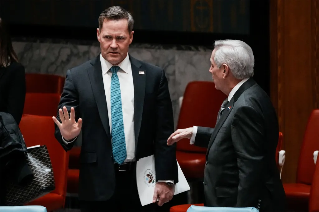 Mike Waltz and Eloy Alfaro de Alba speak during a UN Security Council meeting on Iran.