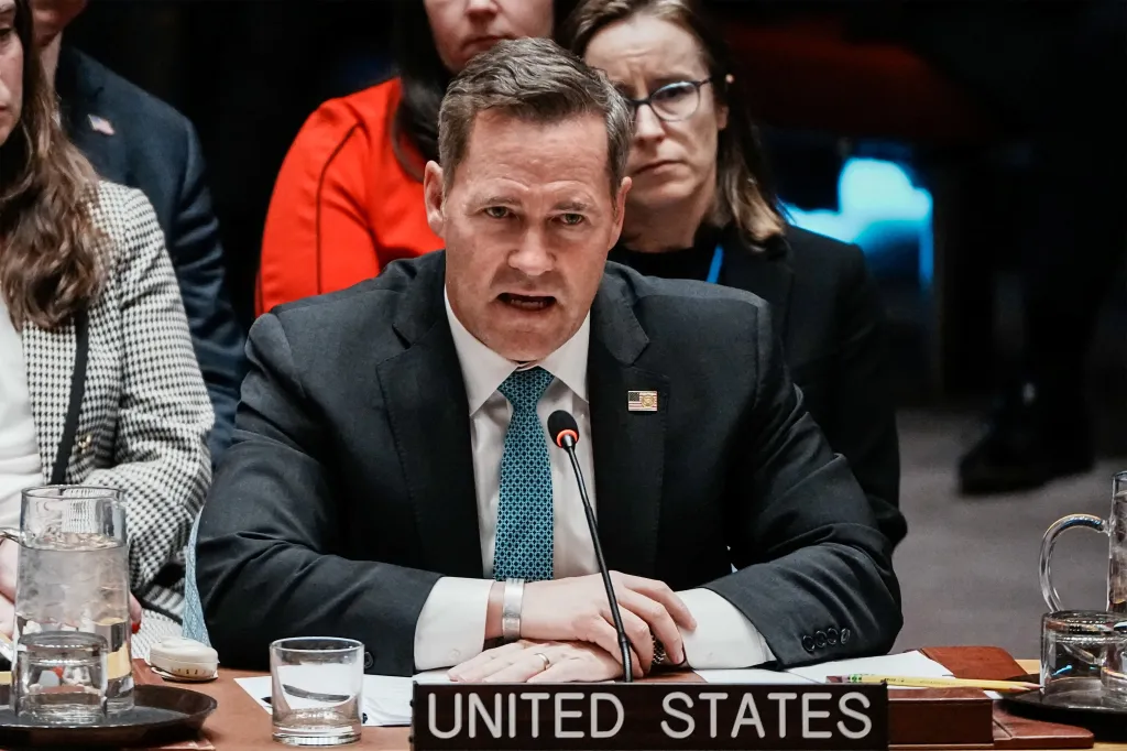 United States Ambassador to the United Nations Mike Waltz speaking during a UN Security Council meeting on Iran.