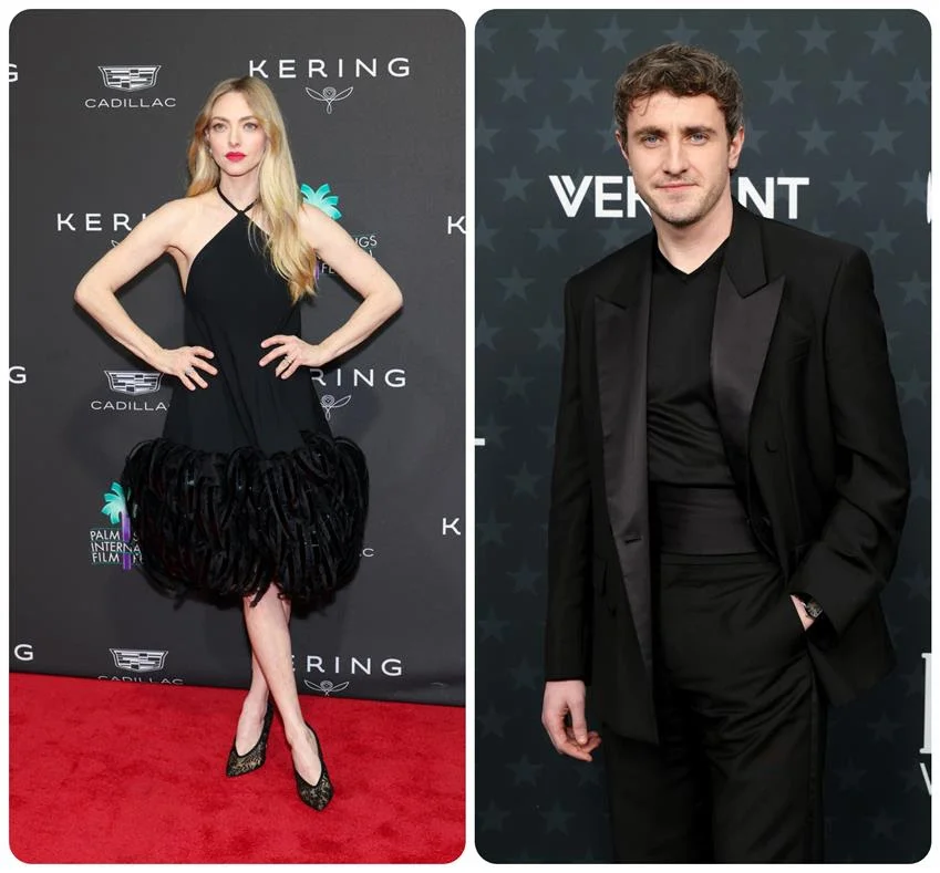 Amanda Seyfried wears Balenciaga and Paul Mescal wears custom Gucci. Source: Getty