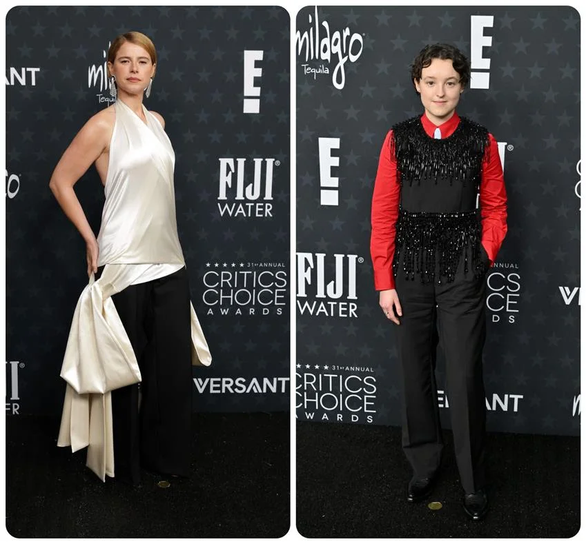 Jessie Buckley wears Dior and Bella Ramsey wears Prada. Source: Getty