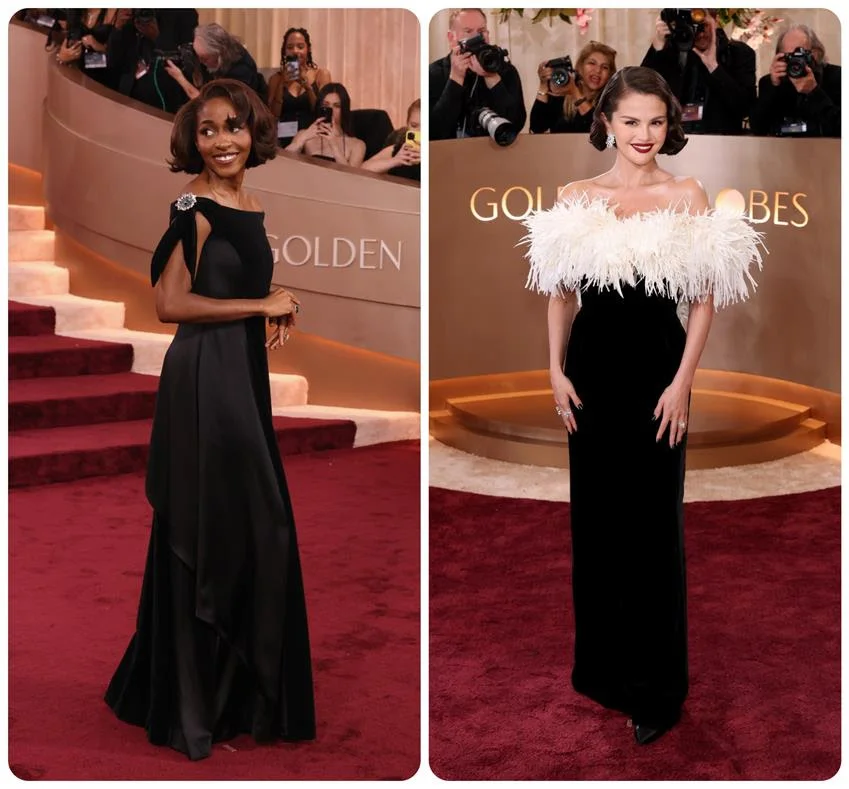 Ayo Edebiri and Selena Gomez wear Chanel at the 83rd Annual Golden Globe Awards at The Beverly Hilton on Jan. 11, 2026 in Beverly Hills, California. Source: Getty