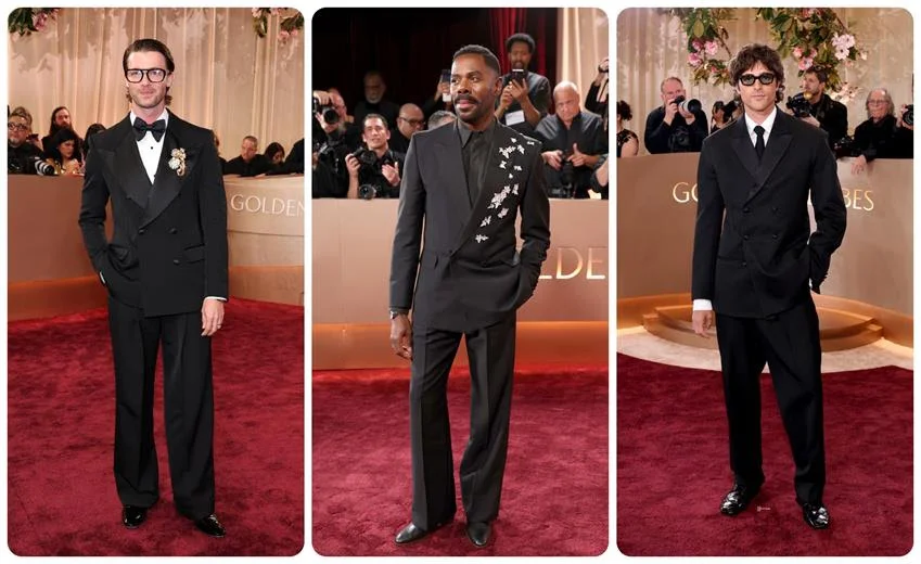 Patrick Schwarzenegger wears Dolce & Gabbana, Colman Domingo wears Valentino and Jacob Elordi wears Bottega Veneta. Source: Getty