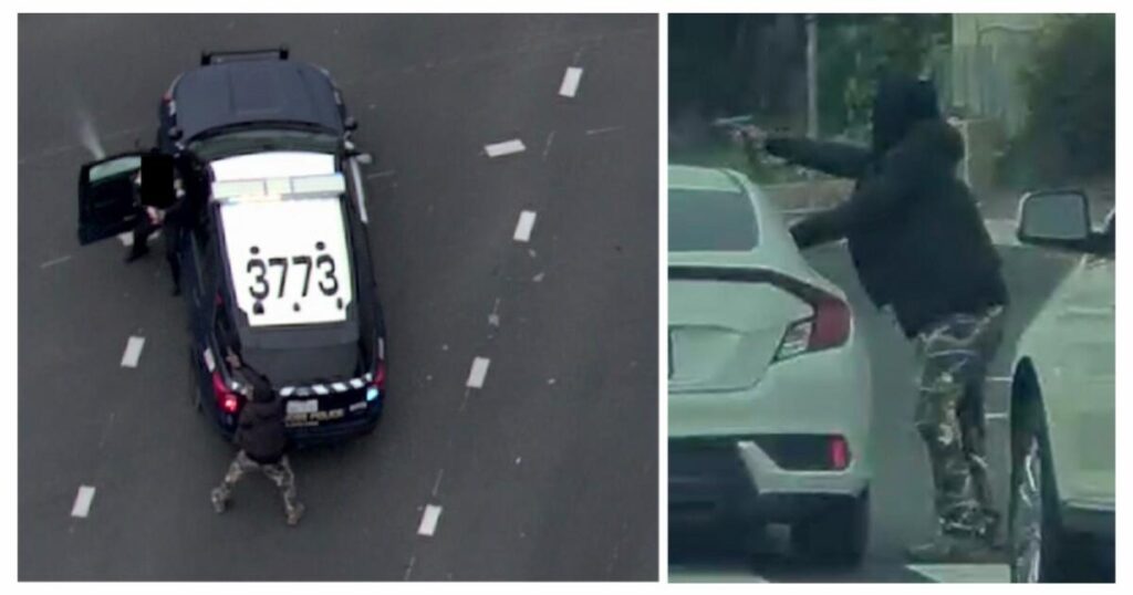 Man struck by police car amid gunfight on California street; officer injured, suspect dead