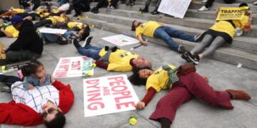 Dozens ‘die’ at L.A. City Hall to protest 290 traffic-related deaths in the city in 2025