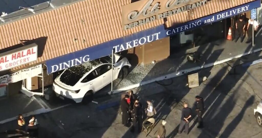 Tesla smashes into Granada Hills restaurant at lunchtime