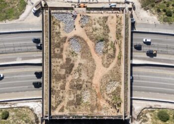 Despite appearances, the Wallis Annenberg Wildlife Crossing is on track for fall completion