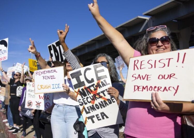 Thousands gather statewide in anti-ICE protests, including hundreds in Huntington Beach
