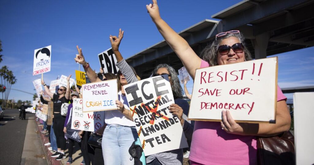 Thousands gather statewide in anti-ICE protests, including hundreds in Huntington Beach