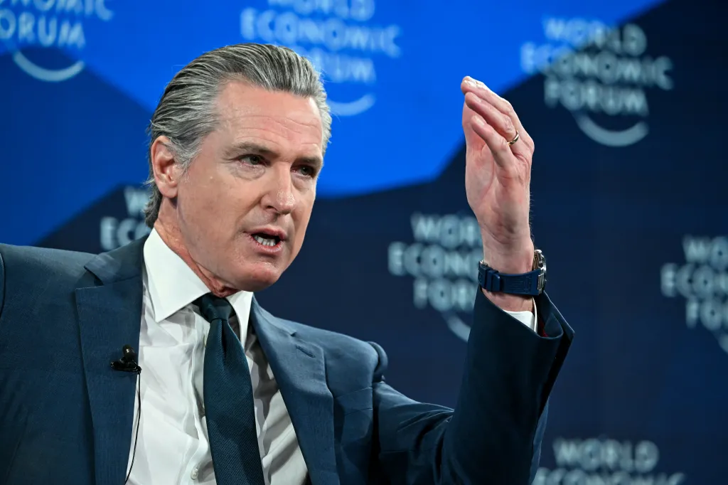 Governor Gavin Newsom speaking at the World Economic Forum.