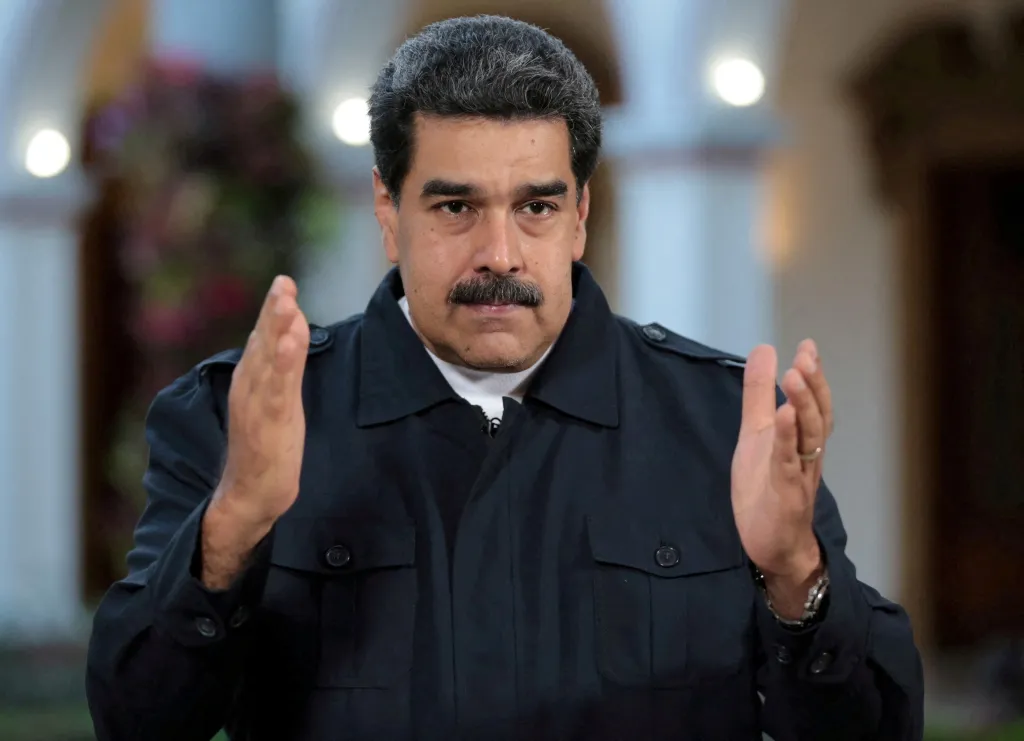 Venezuela's President Nicolas Maduro speaks during a broadcast.
