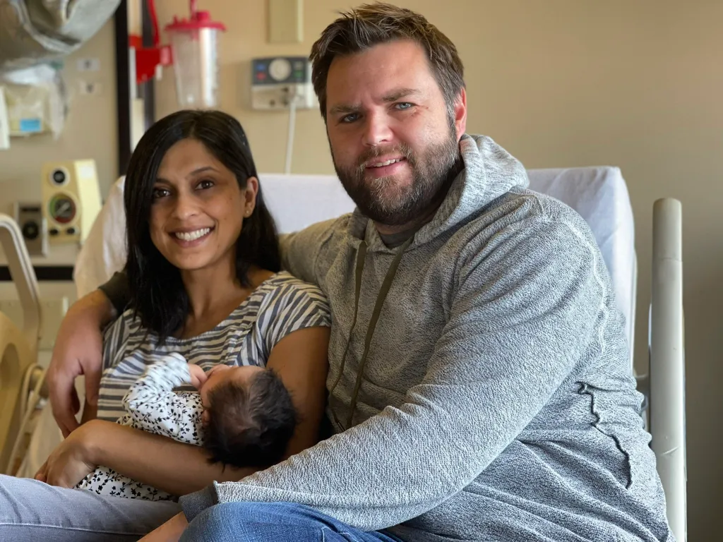 Vice President JD Vance and his wife Usha Vance in the hospital after having one of their children in a photo posted to X on Dec 21, 2021.