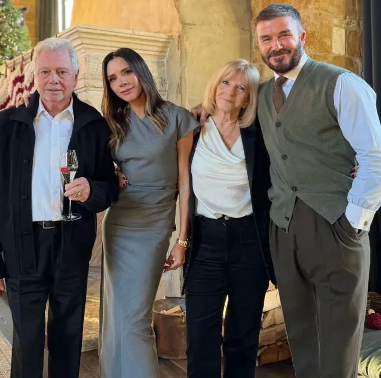Victoria Beckham and David Beckham with Victoria's parents Anthony and Jackie Adams.