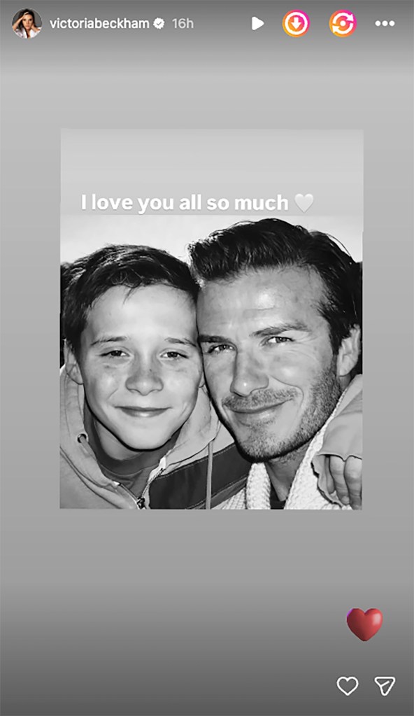 Black and white photo of a smiling David Beckham with his arm around his young son, with the text 