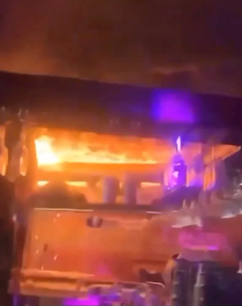Fire spreads inside the ski resort bar early in the morning on Jan. 1, 2026.