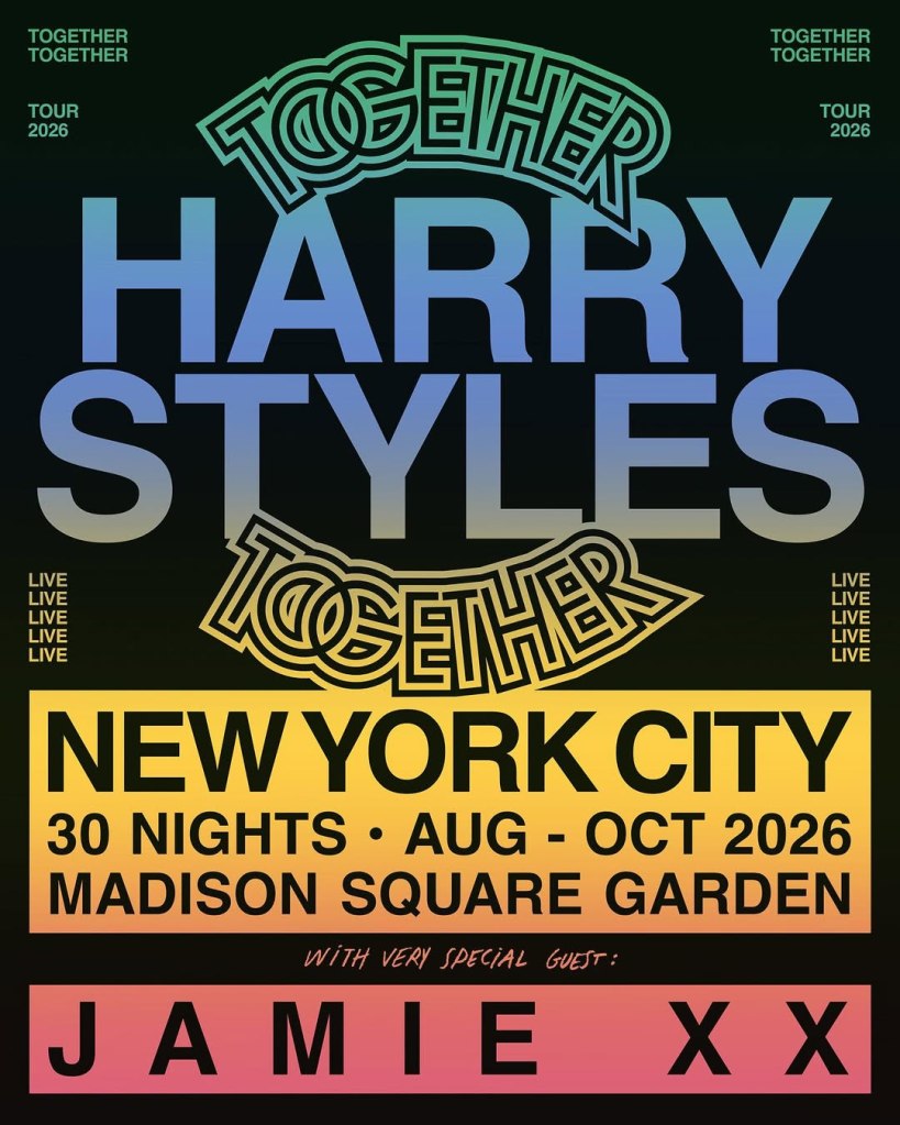 Illustration of a concert poster for Harry Styles and Jamie xx, with