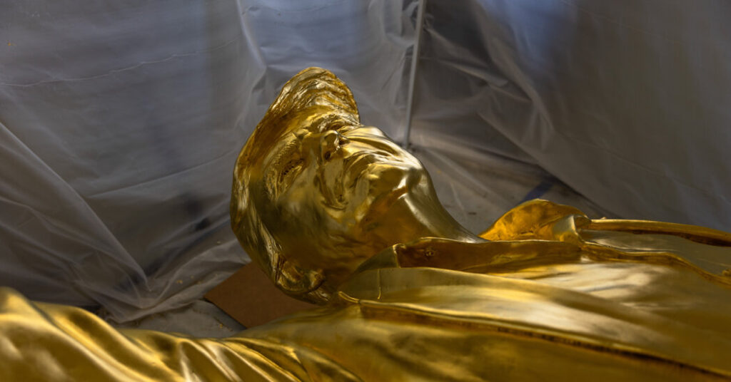 ‘Don Colossus,’ a Golden Statue of President Trump, Waits for Its Home