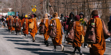 Monks Walk Across a Weary Country, Drawing Crowds With Words of Peace