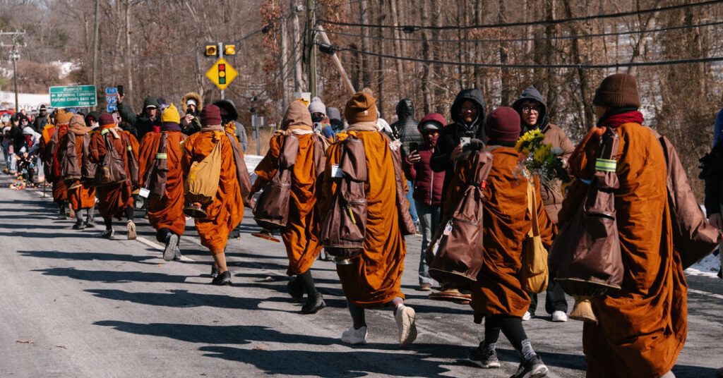 Monks Walk Across a Weary Country, Drawing Crowds With Words of Peace