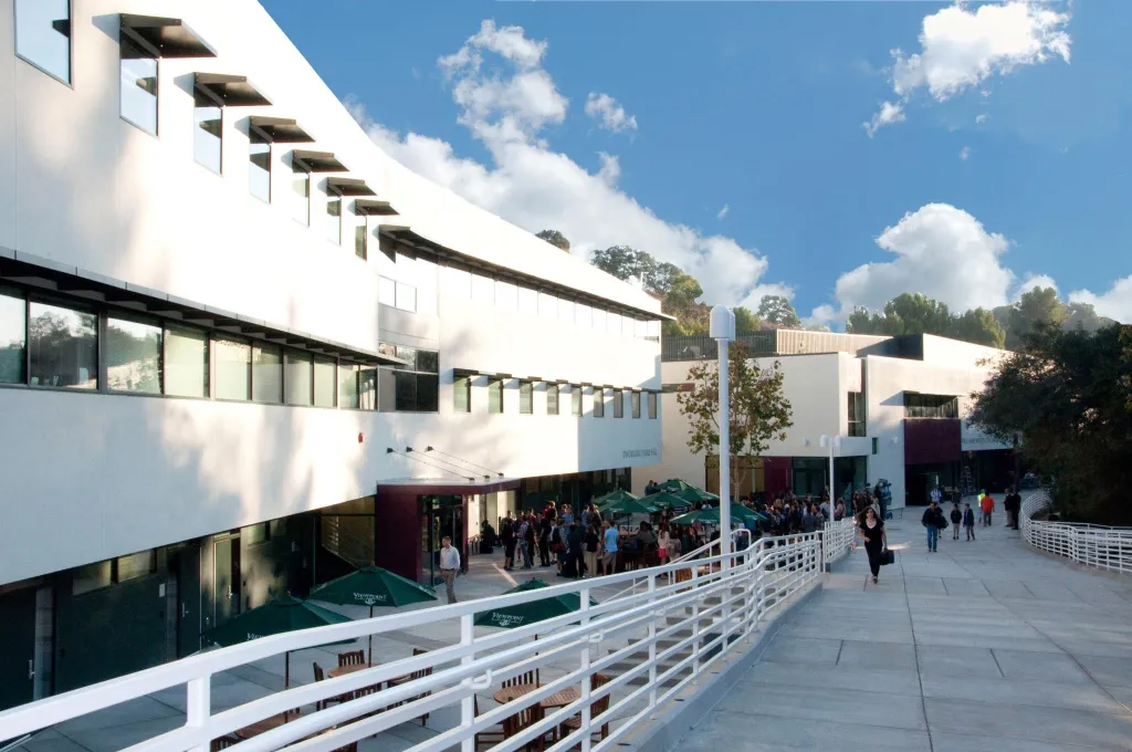 Viewpoint School building with students gathered outside.