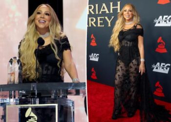 Mariah Carey rocks daring sheer dress while being honored at pre-Grammys gala
