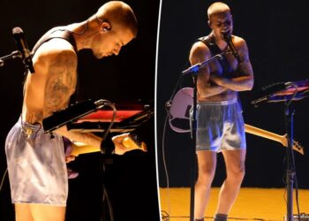 Justin Bieber strips down to sparkly boxers for Grammys 2026 performance with wife Hailey in audience