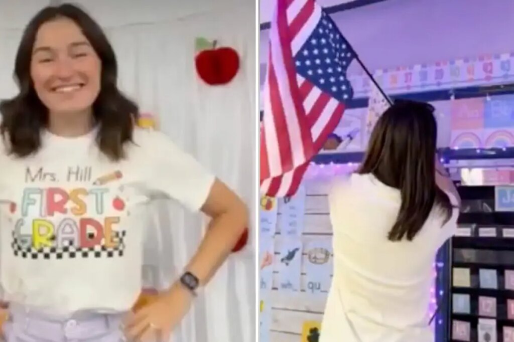 First grade teacher posts video of herself flipping US flag upside down, posting ‘Abolish ICE’ in class