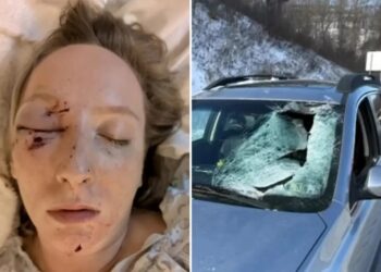 Mom brutally injured by giant slab of ice that smashed through windshield on busy highway
