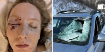 Mom brutally injured by giant slab of ice that smashed through windshield on busy highway