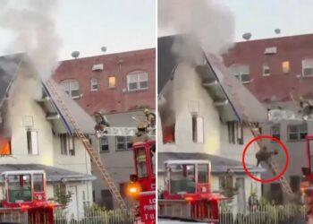 Harrowing moment firefighter plummets from roof of $2.3 million LA home