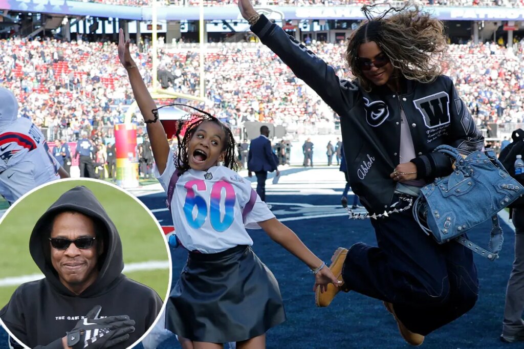 Beyoncé and Jay-Z’s daughters Blue Ivy, 14, and Rumi, 8, look all grown up at Super Bowl 2026 with dad