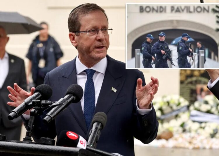 Israel’s president visits Sydney’s Bondi Beach massacre site and meets victims’ families