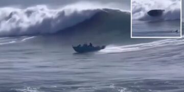 Dramatic video shows family of six thrown out of boat after taking on massive wave