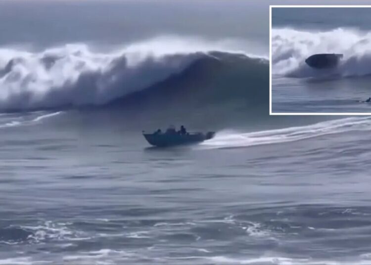 Dramatic video shows family of six thrown out of boat after taking on massive wave