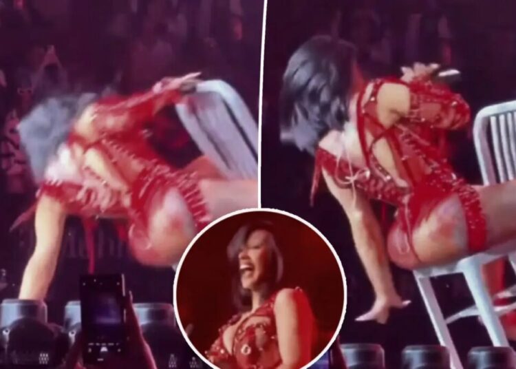 Cardi B suffers gnarly fall off chair during ‘Little Miss Drama’ tour