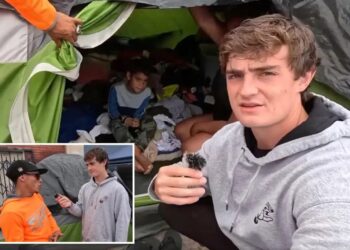 Nick Shirley finds family of migrants with young kids living on tent on Skid Row