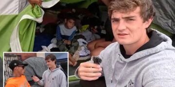 Nick Shirley finds family of migrants with young kids living on tent on Skid Row