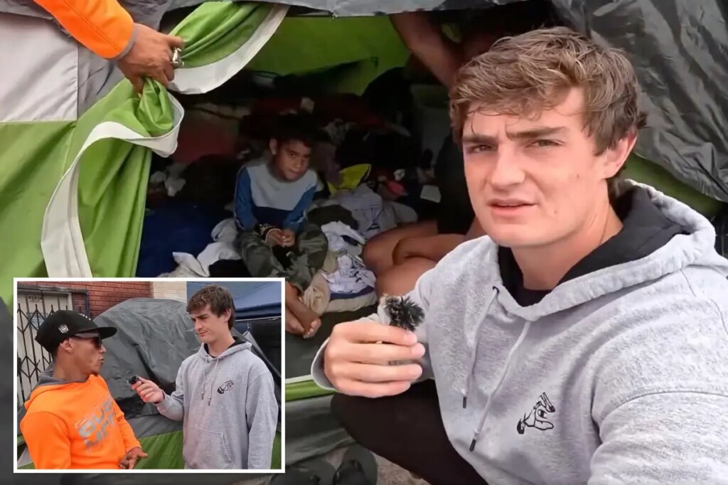 Nick Shirley finds family of migrants with young kids living on tent on Skid Row