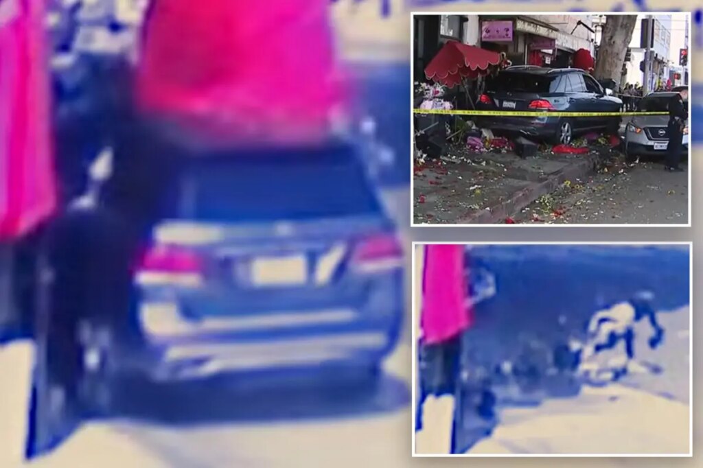 Shocking video shows driver plowing into flower stand in DTLA
