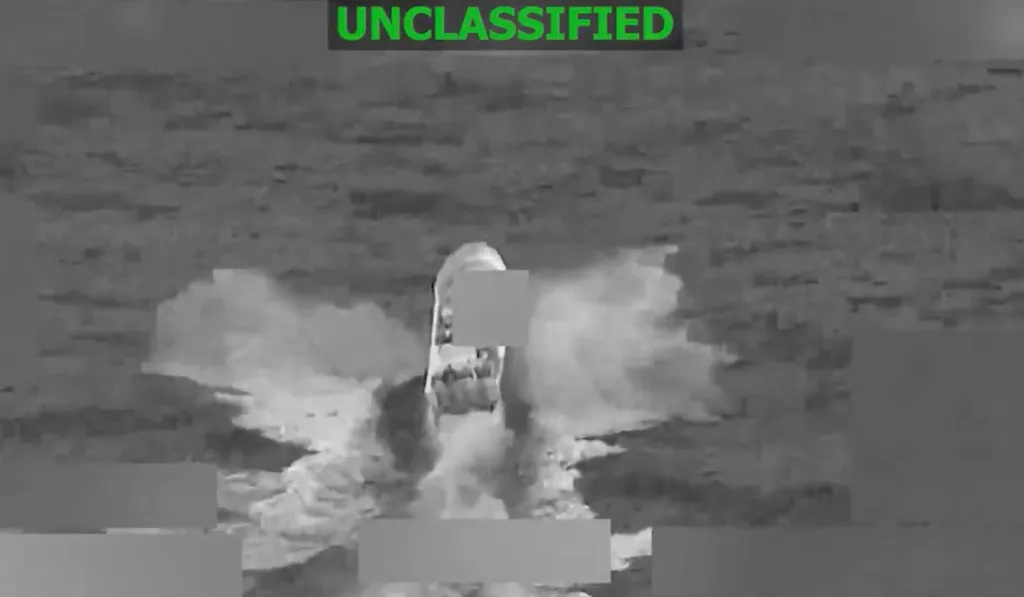 Screen grab of a vessel before it was struck by US Southern Command forces in the Eastern Pacific.
