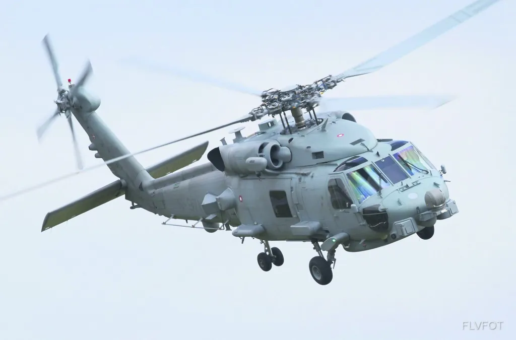 Danish Defence Seahawk helicopter in flight.