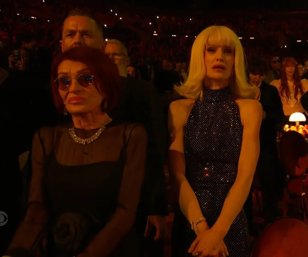 Sharon and Kelly Osbourne cry during a tribute to Ozzy Osbourne.