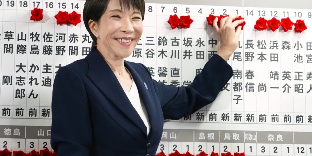 Japanese prime minister’s landslide win gives her party a lower-house supermajority and more room to enact a right-wing agenda