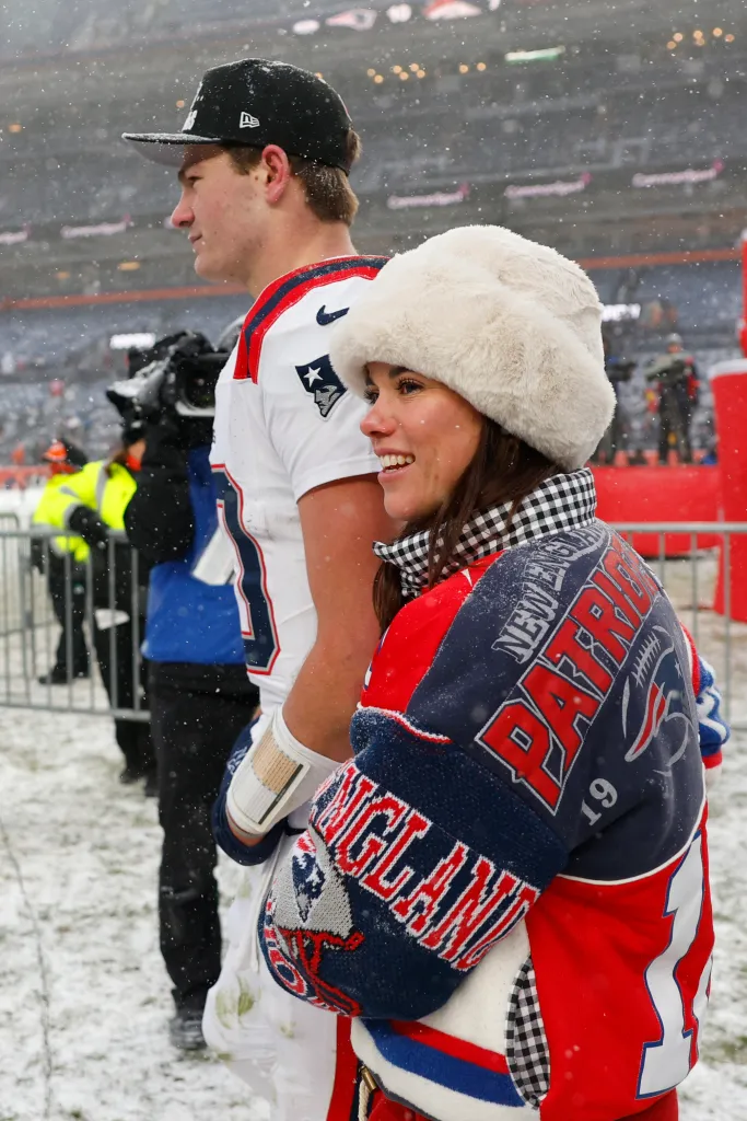 Drake Maye with wife Ann Michael Maye after the AFC Championship Game.