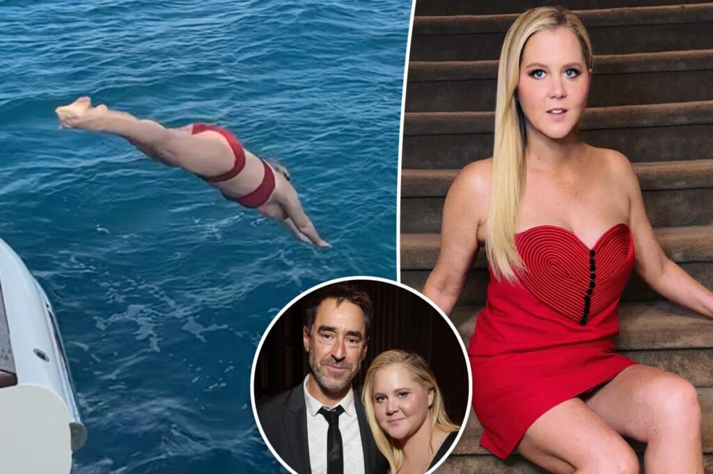 Amy Schumer makes a splash in red hot bikini after first solo Valentine’s Day since Chris Fischer split