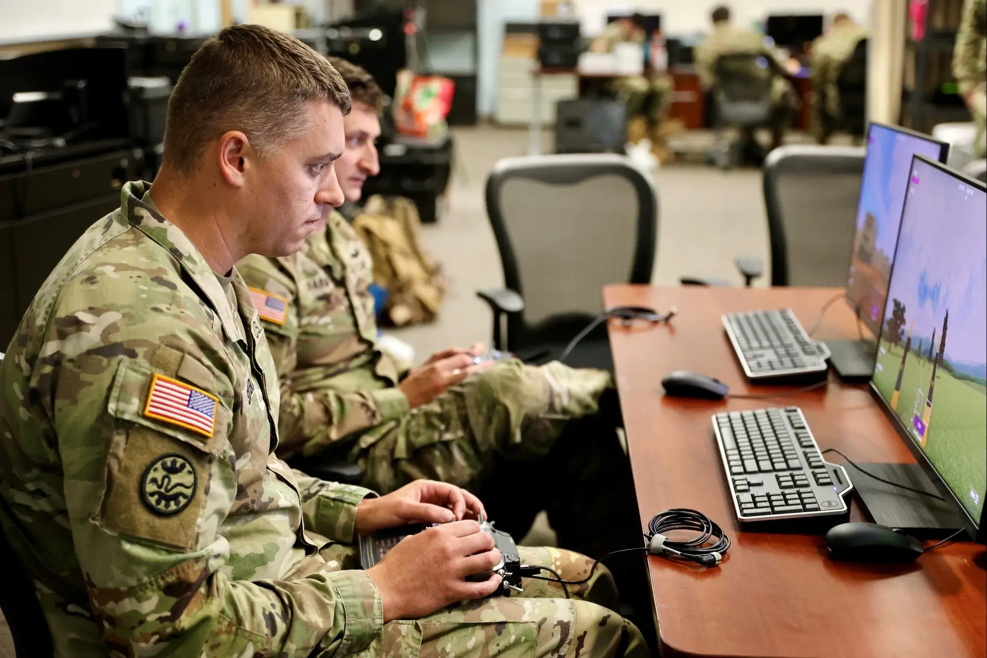 US Army soldiers during drone operator training.