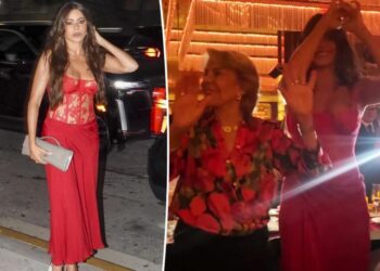 Sofia Vergara rocks plunging red dress in Miami as $1K steak dinner turns into family fiesta