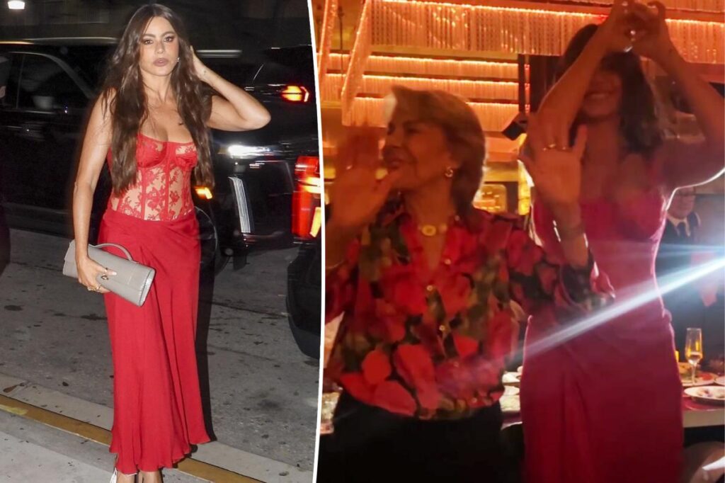 Sofia Vergara rocks plunging red dress in Miami as $1K steak dinner turns into family fiesta