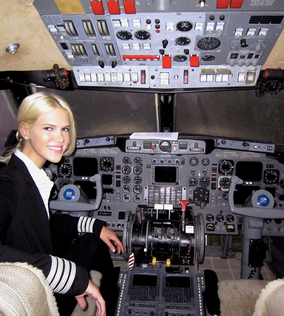 nadia at the controls of a plane